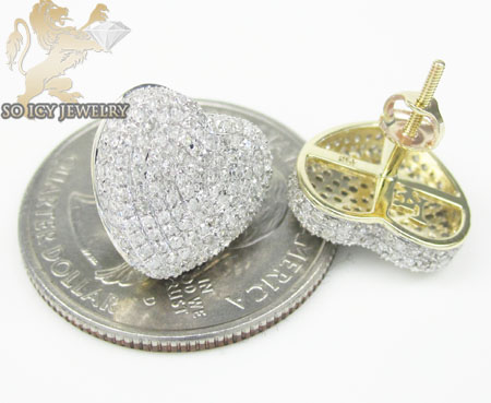 Ladies 10k yellow gold diamond pave heart earrings 1.25ct