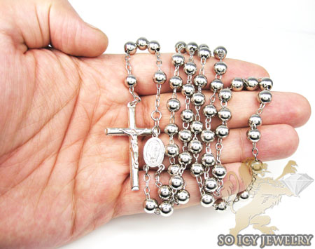 .925 silver rosary italy necklace 36.25 inches 7mm