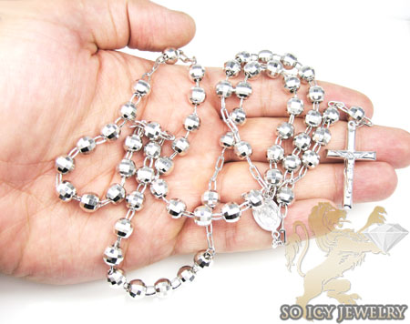 .925 silver diamond cut rosary italy necklace 36.50 inches 7.5mm