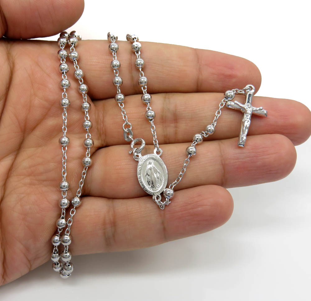 925 silver long rosary italy necklace 24 inches 4mm - Image 5