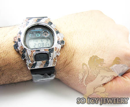 Mens multi color diamond g-shock watch 4.00ct