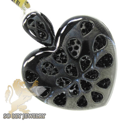 10k black gold round diamond heart pendant 7.29ct - Image 2