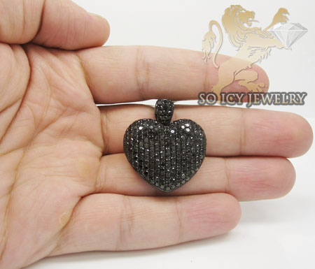 10k black gold round diamond heart pendant 7.29ct - Image 3