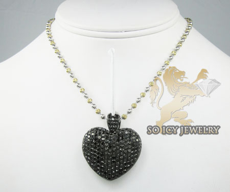 10k black gold round diamond heart pendant 7.29ct 
