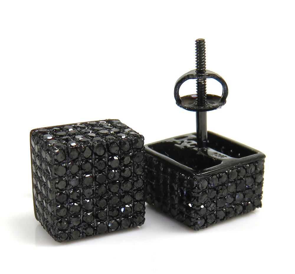 10k black gold black diamond pave earrings 1.80ct - Image 2