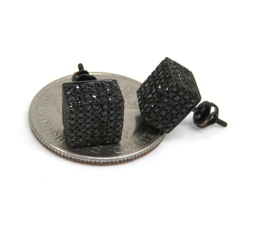 10k black gold black diamond pave earrings 1.80ct - Image 3
