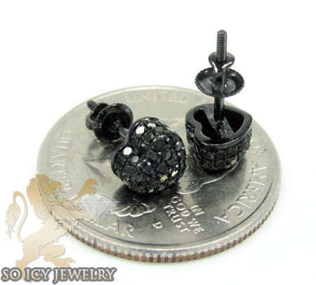 10k black gold black diamond pave heart earrings 0.66ct