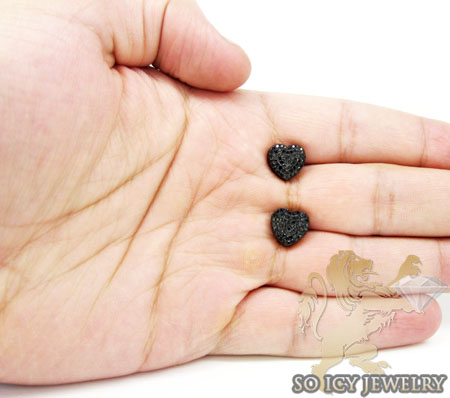 10k black gold black diamond pave heart earrings 1.25ct
