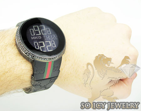 Mens black diamond full case igucci digital watch 5.00ct