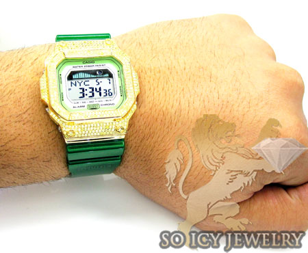 Mens cz g-lide green g-shock watch 4.00ct