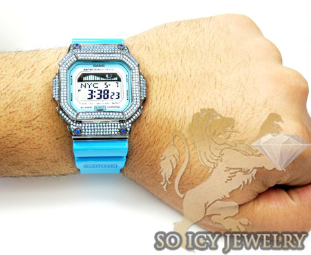 Mens cz g-lide aqua blue g-shock watch 4.00ct
