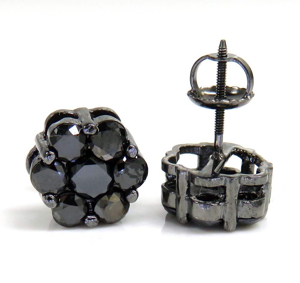 14k black gold black diamond cluster 9mm earrings 1.75ct - Image 2