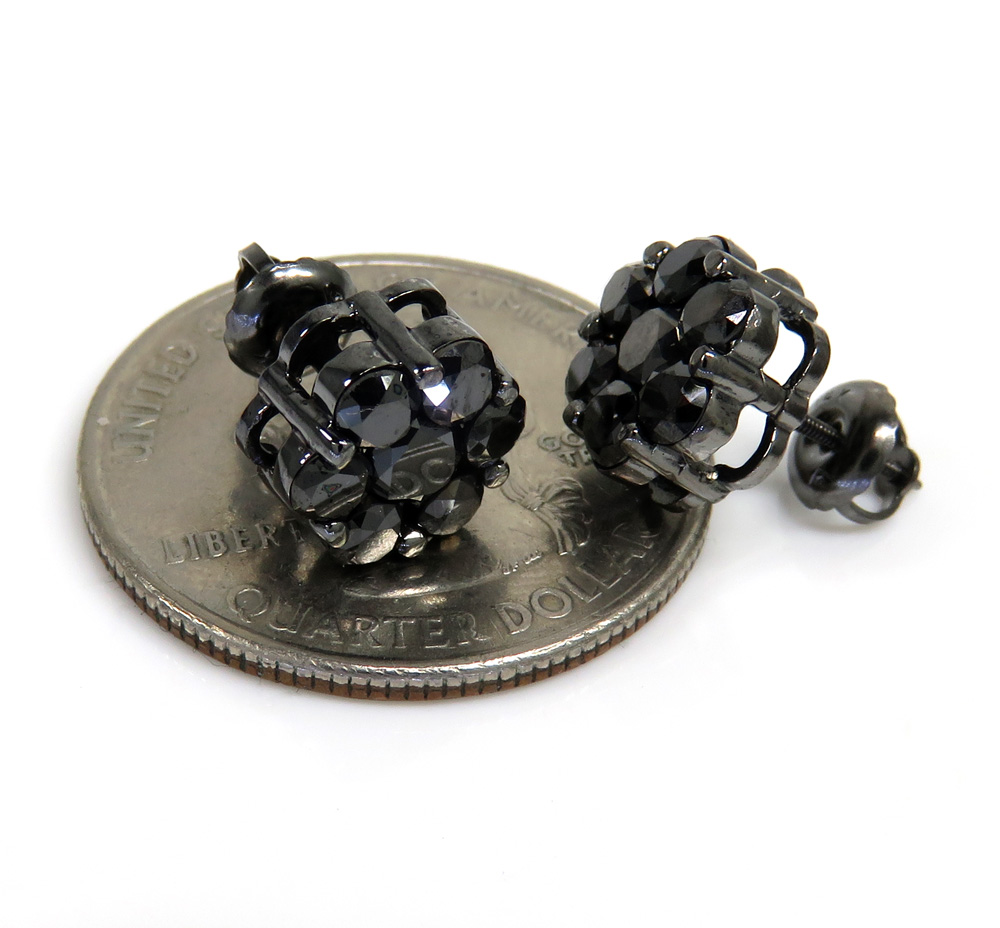 14k black gold black diamond cluster 9mm earrings 1.75ct