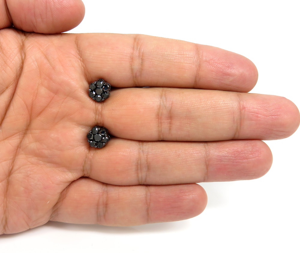 14k black gold black diamond cluster 9mm earrings 1.75ct - Image 4