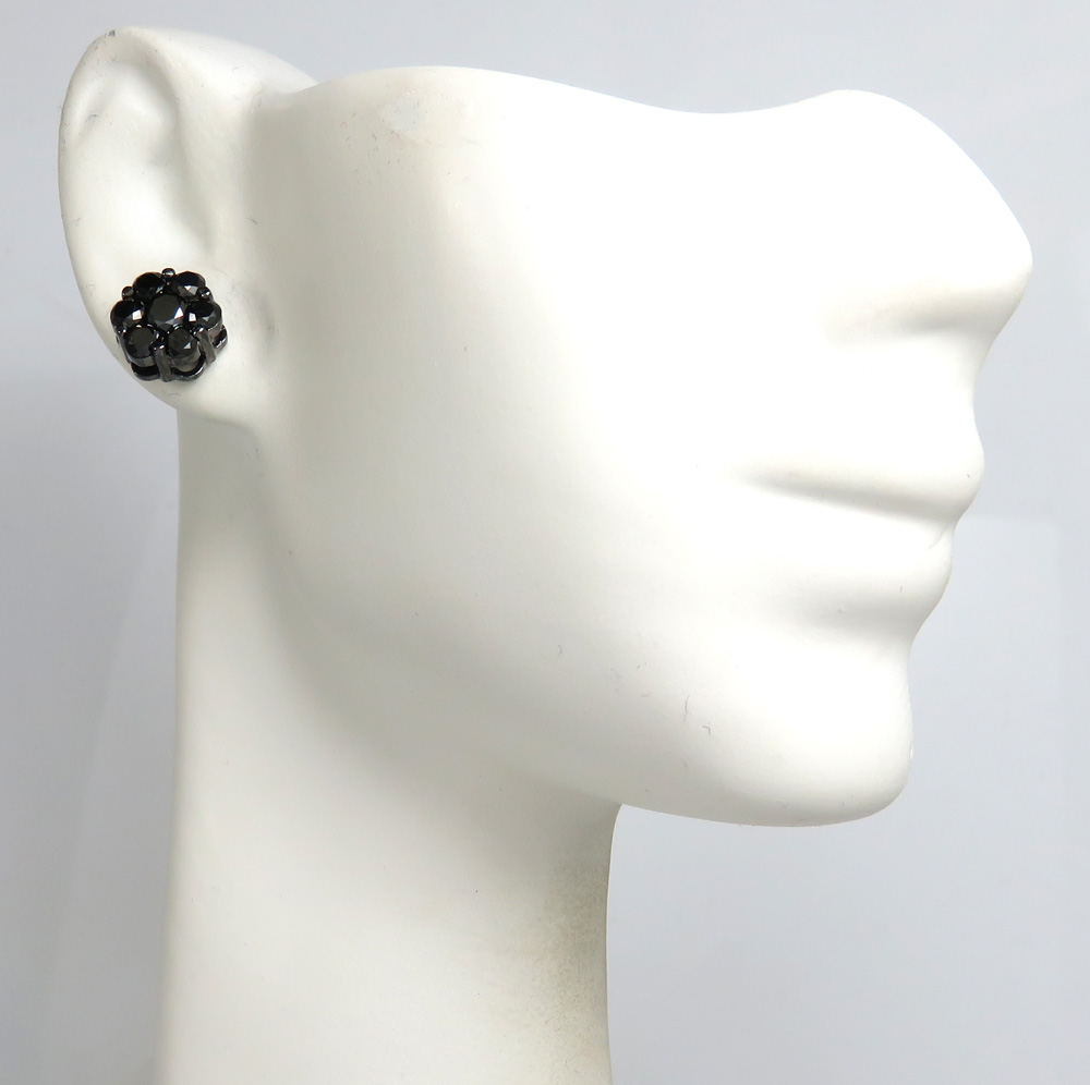 14k black gold black diamond cluster 9mm earrings 1.75ct
