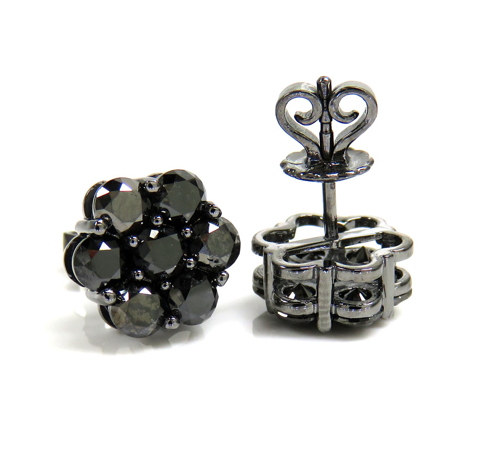 14k black gold black diamond cluster 9mm earrings 1.75ct - Image 6