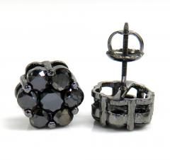14k black gold black diamond cluster 9mm earrings 1.75ct