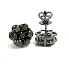 14k black gold black diamond cluster 9mm earrings 1.75ct