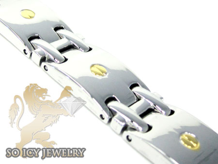 White stainless steel yellow screw link bracelet - Image 2