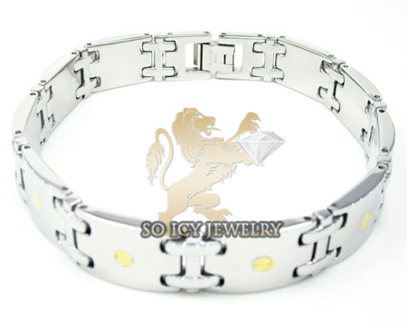 White stainless steel yellow screw link bracelet