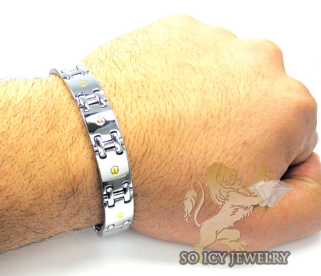 White stainless steel yellow screw link bracelet