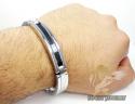 White stainless steel black carbon fiber link bracelet