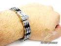 White stainless steel rubber link handcuff bracelet