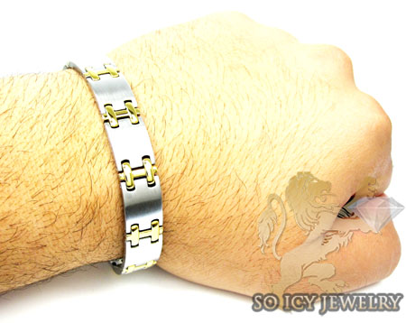 Two tone stainless steel box link bracelet - Image 2