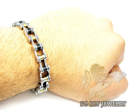 Three tone stainless steel bicycle chain bracelet