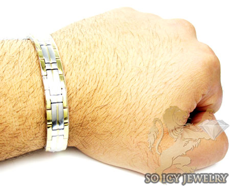 Two tone stainless steel box link bracelet - Image 2