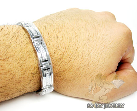 White stainless steel box link cz bracelet