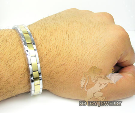 Two tone stainless steel multi-link design bracelet