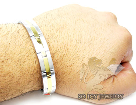 Two tone stainless steel multi-link design bracelet