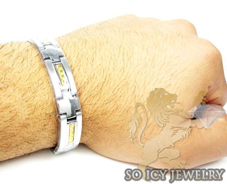 Two tone stainless steel yellow checkered link bracelet