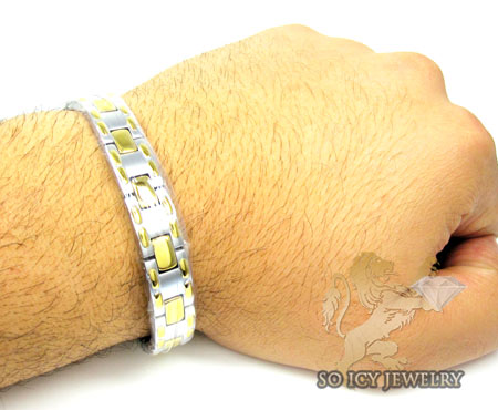 Two tone stainless steel box link bracelet 