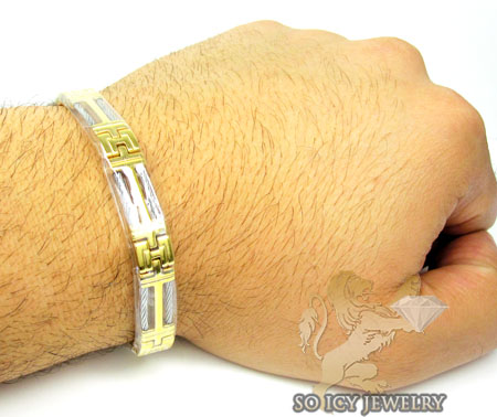 Two tone stainless steel cable link bracelet