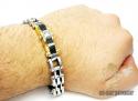 Two tone cz stainless steel carbon fiber bicycle bracelet