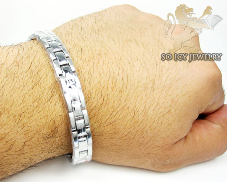 White stainless steel multi-link design bracelet - Image 2