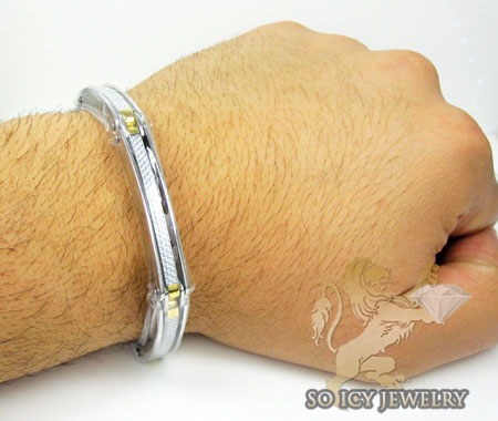 Two tone stainless steel white carbon fiber link bracelet - Image 3