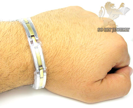 Two tone stainless steel screw link bracelet