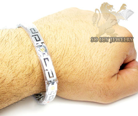 White stainless steel yellow screw link versace style bracelet