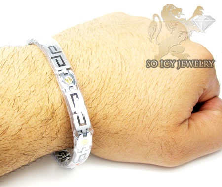 White stainless steel yellow screw link versace style bracelet - Image 2