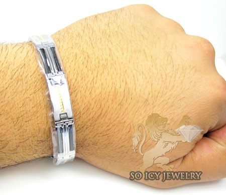 Two tone stainless steel black enamel bracelet
