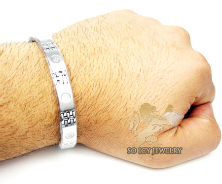 White stainless steel cz bezel bracelet - Image 2