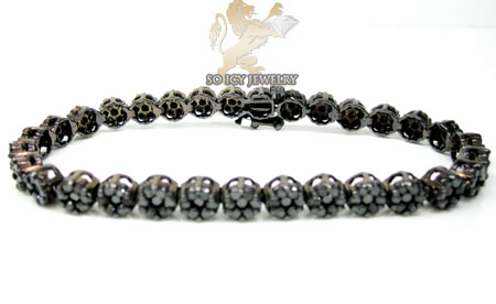 Ladies 14k black gold black diamond flower bracelet 8.00ct