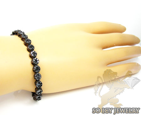 Ladies 14k black gold black diamond flower bracelet 8.00ct