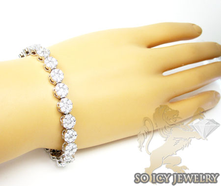 Ladies 14k white gold round diamond flower bracelet 7.00ct