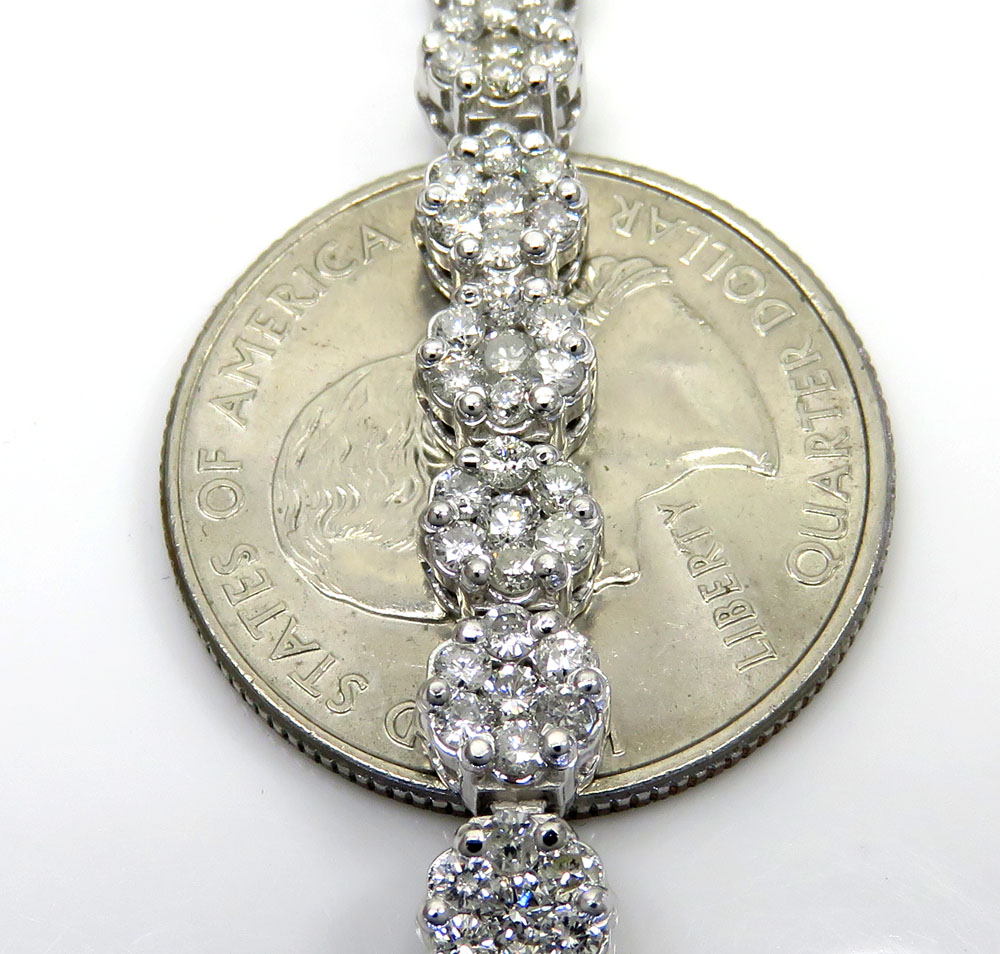Ladies 14k white gold round diamond flower bracelet 7.00ct