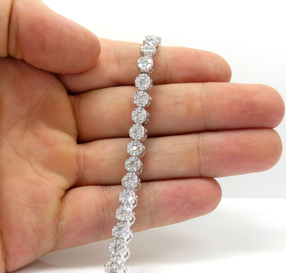 Ladies 14k white gold round diamond flower bracelet 7.00ct - Image 6