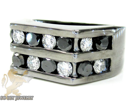 14k black gold white & black diamond 2 row fashion mens ring 3.50ct